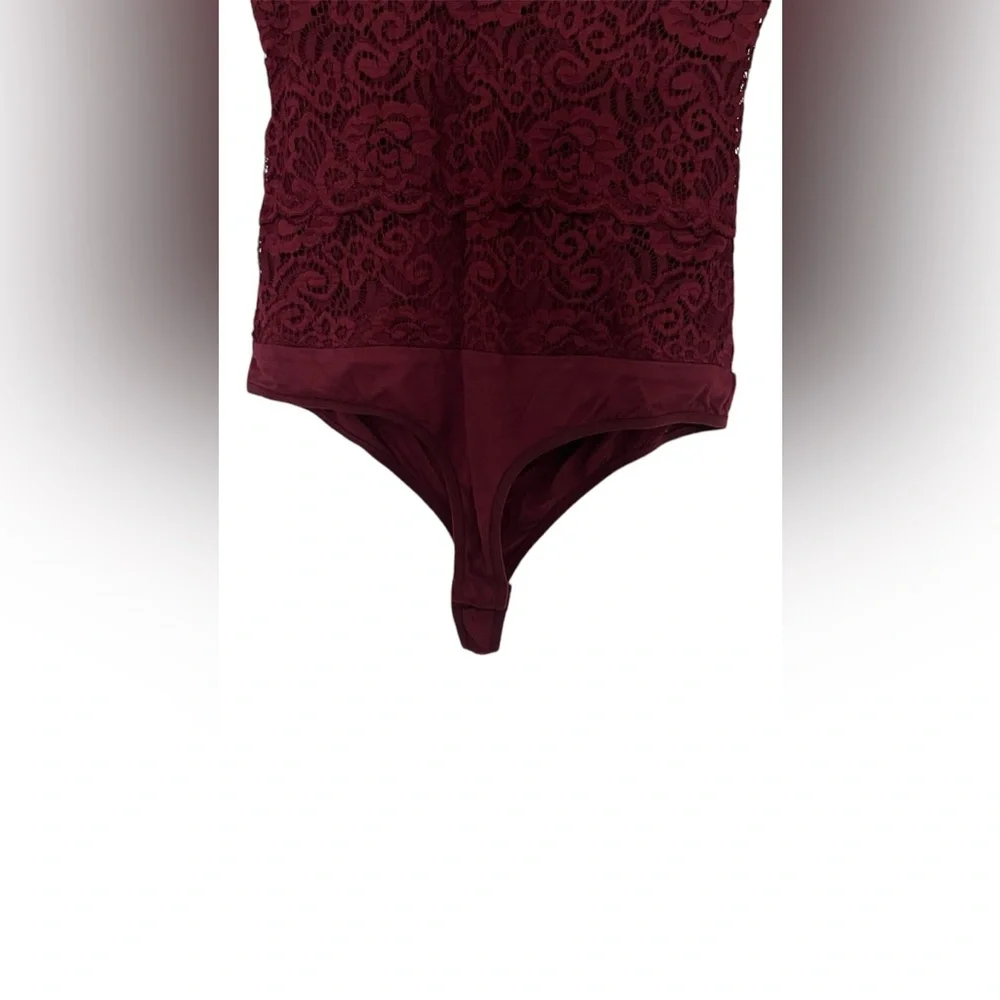 Bebe Laced V-Neck Body Suit-Plum - Picture 5 of 6
